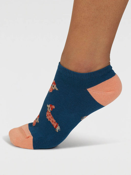 Thought Trainer Socks Womens Socks Thought Freda Dachshund Organic Cotton Trainer Socks Lake Blue. Funky socks. Designer socks. Bamboo Socks. Trainer Socks. Super soft, breathable