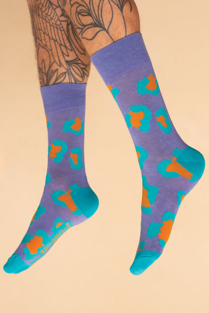 Powder Men's Leopard Print Socks Lavender