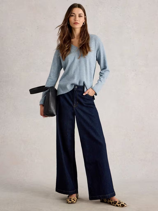 White Stuff Lily V Neck Jumper Blue