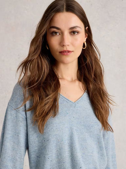 White Stuff Lily V Neck Jumper Blue