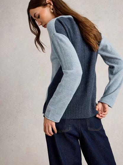 White Stuff Lily V Neck Jumper Blue