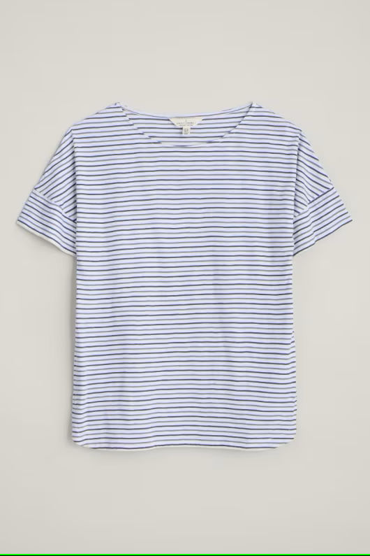 Seasalt Bryher View Organic Cotton Boat Neck T-Shirt Profile Chalk Lupin