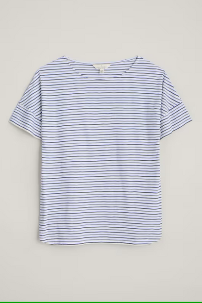 Seasalt Bryher View Organic Cotton Boat Neck T-Shirt Profile Chalk Lupin