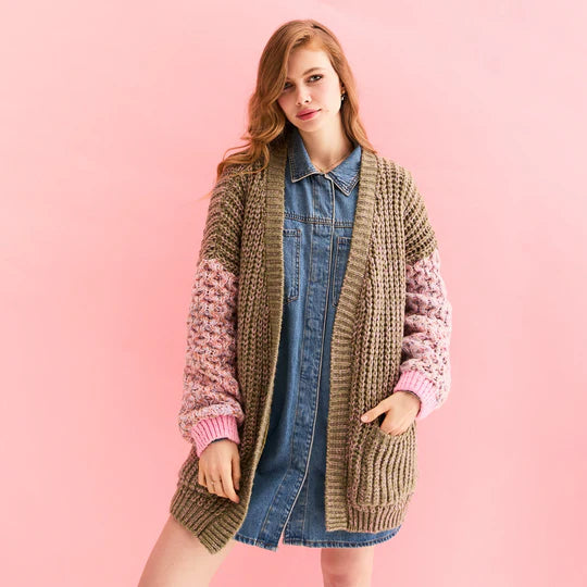 Womens Cardigan Cara & The Sky Madison Oversized Balloon Sleeve Knit Cardigan Khaki Cara and the sky clothing