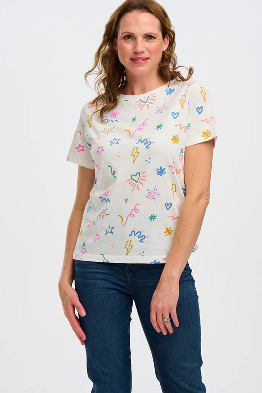 Sugarhill Brighton Maggie T-shirt Off-White Doodle Print Sugarhill Clothing Womens Summer Tshirt