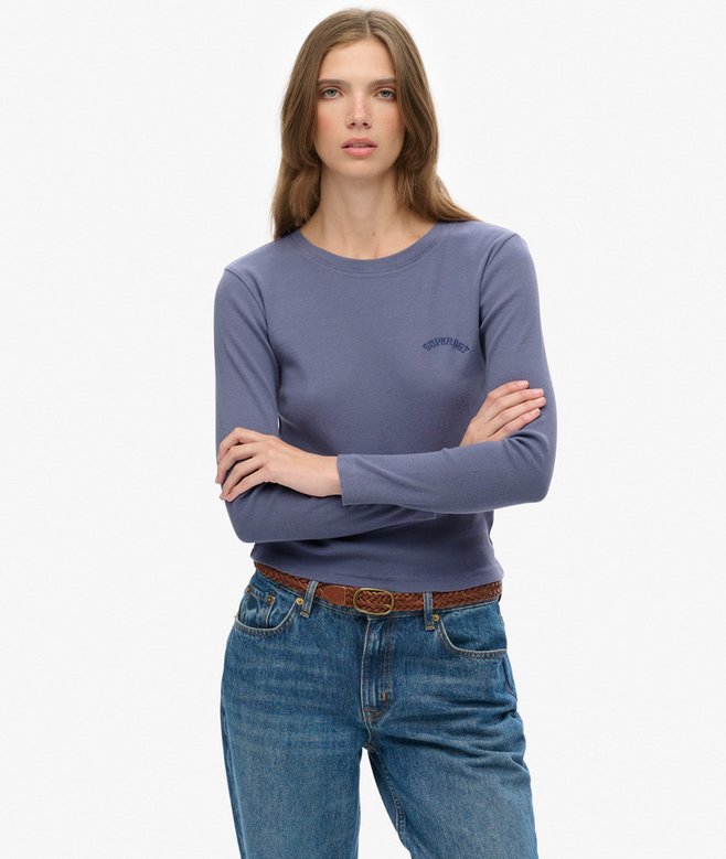 Superdry Athletic Essentials Logo Garment Dyed Ribbed Top Mariner Navy