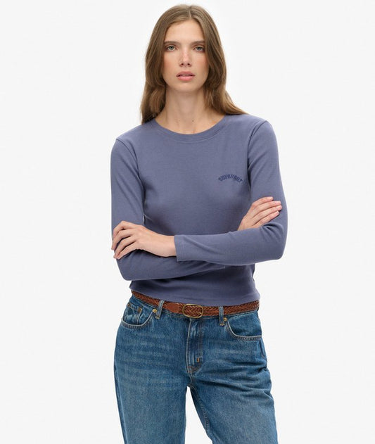 Superdry Athletic Essentials Logo Garment Dyed Ribbed Top Mariner Navy