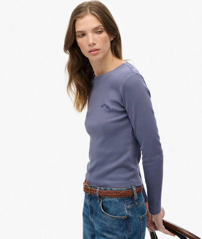 Superdry Athletic Essentials Logo Garment Dyed Ribbed Top Mariner Navy