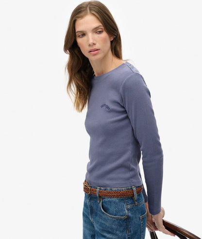 Superdry Athletic Essentials Logo Garment Dyed Ribbed Top Mariner Navy