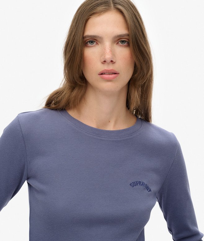 Superdry Athletic Essentials Logo Garment Dyed Ribbed Top Mariner Navy