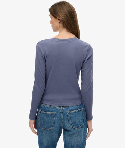 Superdry Athletic Essentials Logo Garment Dyed Ribbed Top Mariner Navy