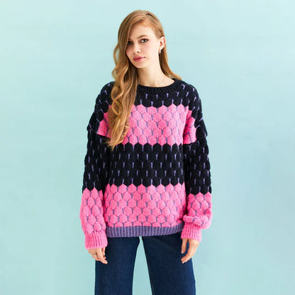 Cara & The Sky Marissa Stripe Bubble Stitch Jumper Navy