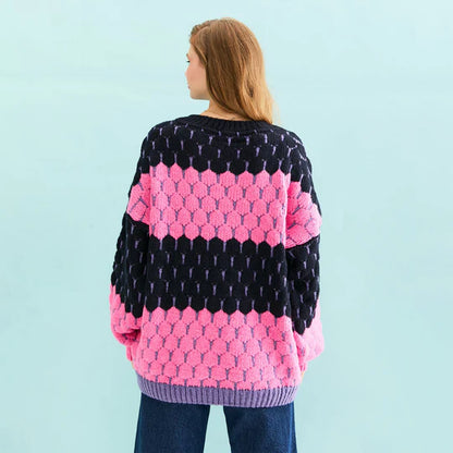 Cara & The Sky Marissa Stripe Bubble Stitch Jumper Navy