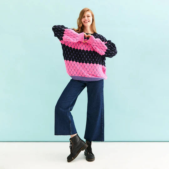 Cara & The Sky Marissa Stripe Bubble Stitch Jumper Navy