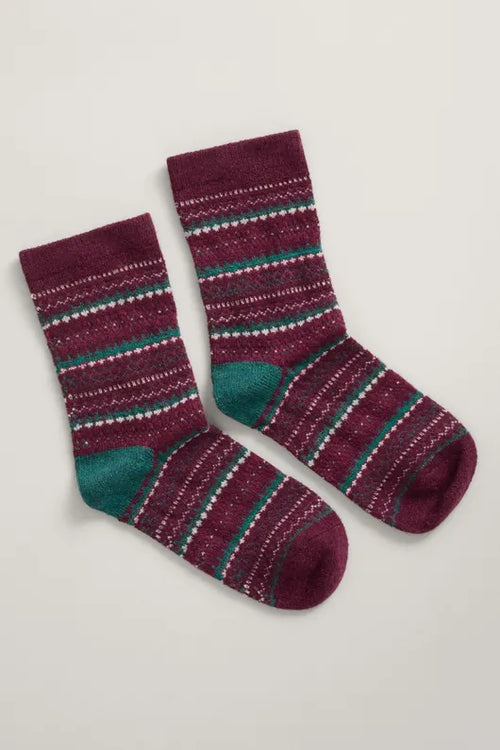 Seasalt Women's Fair Isle Socks Spring Fair Merlot Mix