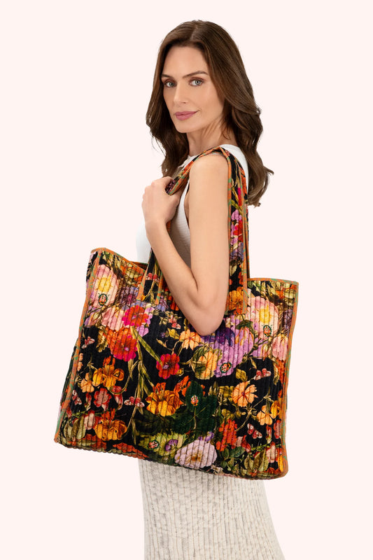 Powder Lux Velvet Quilted Tote Midnight Posy
