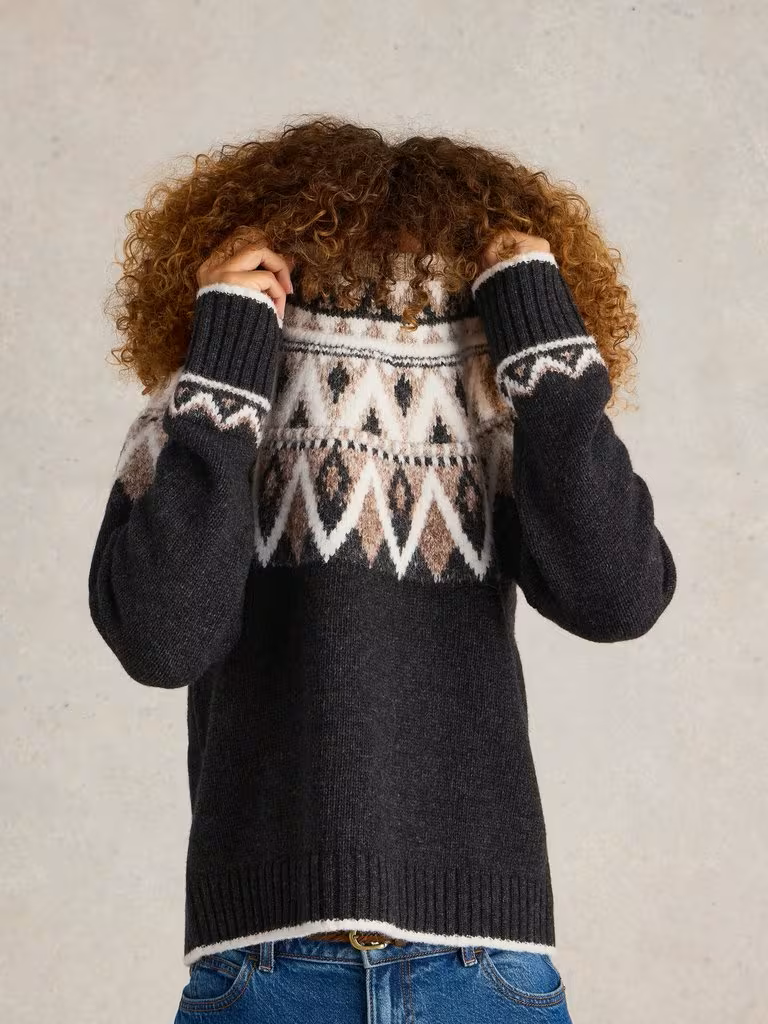 White Stuff Mono Fairisle Jumper Black