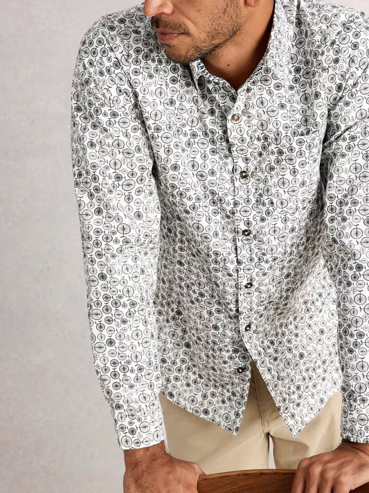 White Stuff Finsbury Mono Bike Printed Shirt White