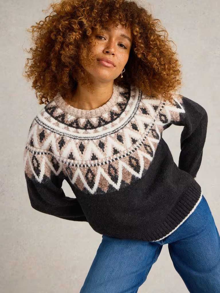 White Stuff Mono Fairisle Jumper Black White Stuff clothing Womens Jumper Fairisle Jumper