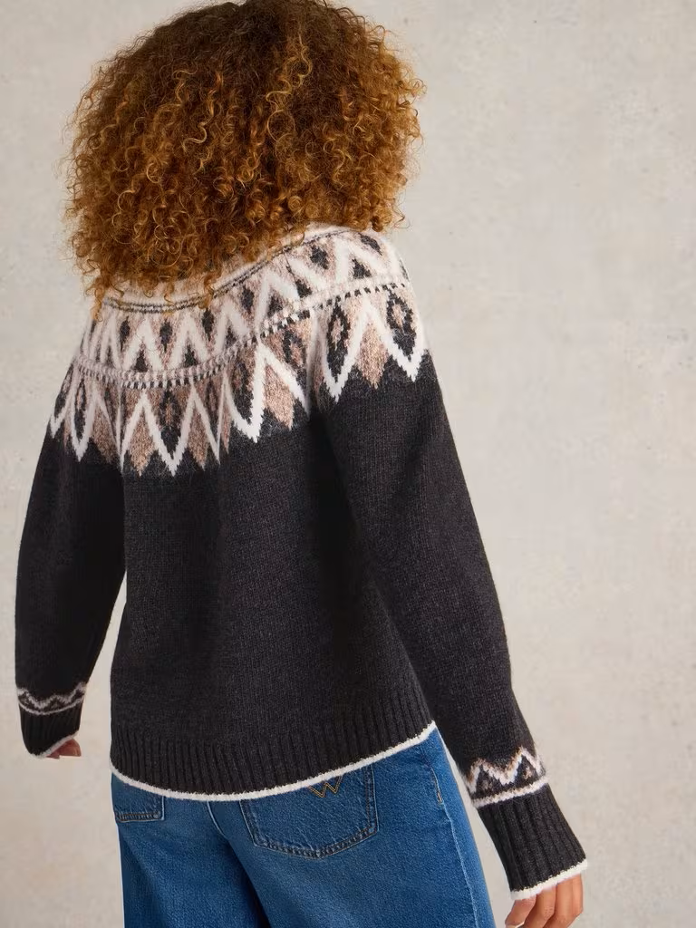 White Stuff Mono Fairisle Jumper Black