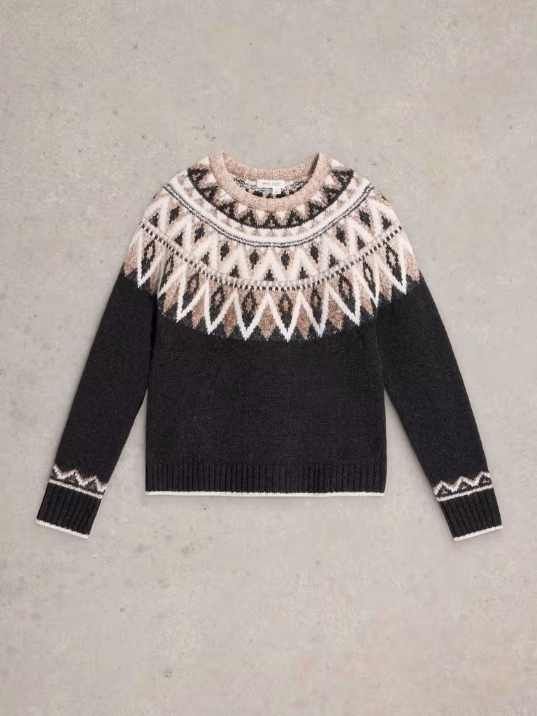 White Stuff Mono Fairisle Jumper Black