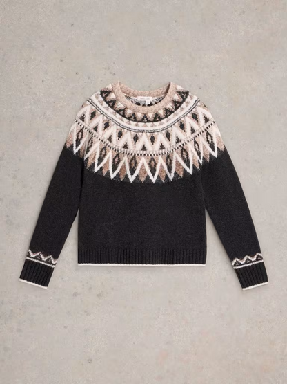 White Stuff Mono Fairisle Jumper Black