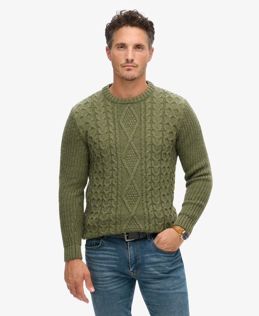 Jacob Cable Jumper Moss Green Superdry clothing mens jumper wool jumper