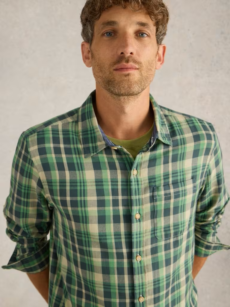 White Stuff Moxley Brushed Long Sleeve Check Shirt Green Multi