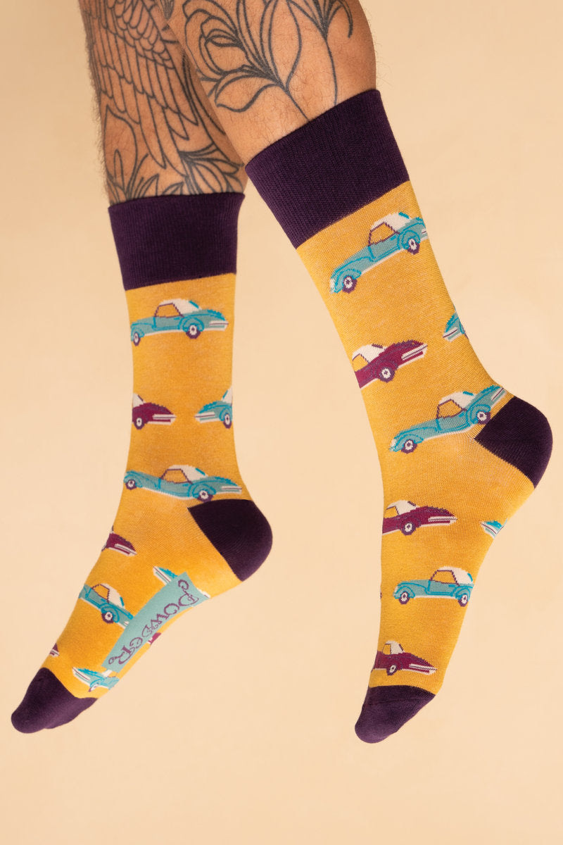 Powder Socks Powder Clothing Powder Men's Vintage Sports Car Socks Mustard Powder socks