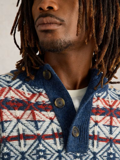 White Stuff Lewis Funnel Neck Fairisle Navy