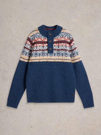 White Stuff Lewis Funnel Neck Fairisle Navy