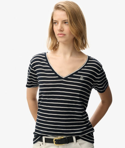 Superdry Studios Slub Embroidered T-Shirt Navy/Optic Stripe