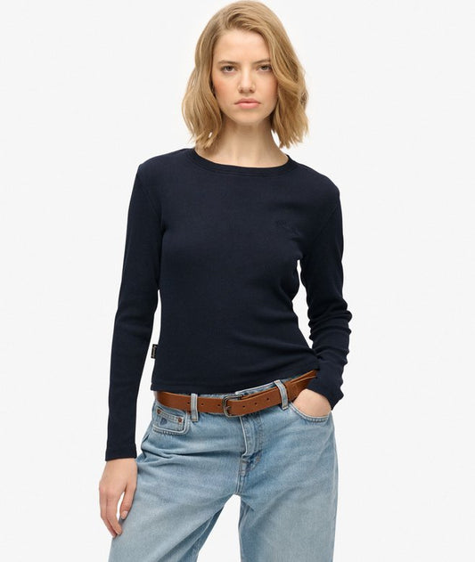 Superdry Athletic Essentials Logo Garment Dyed Ribbed Top Eclipse Navy