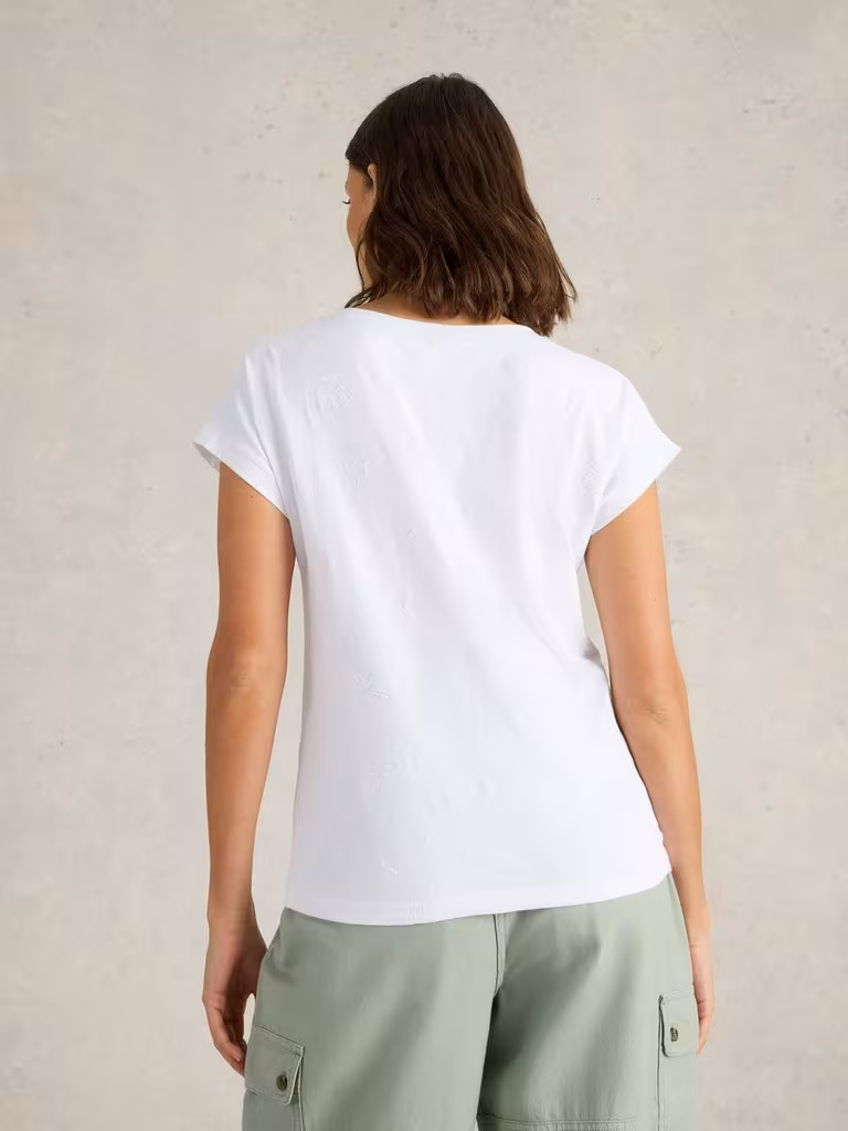 White Stuff Nelly Embroidered Notch Neck Tee Brilliant White