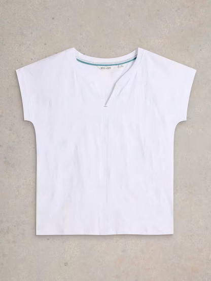 White Stuff Nelly Embroidered Notch Neck Tee Brilliant White