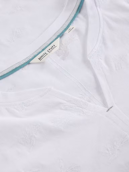 White Stuff Nelly Embroidered Notch Neck Tee Brilliant White