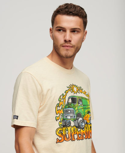 Superdry Motor Retro Graphic T-Shirt Oatmeal White - Size: XL