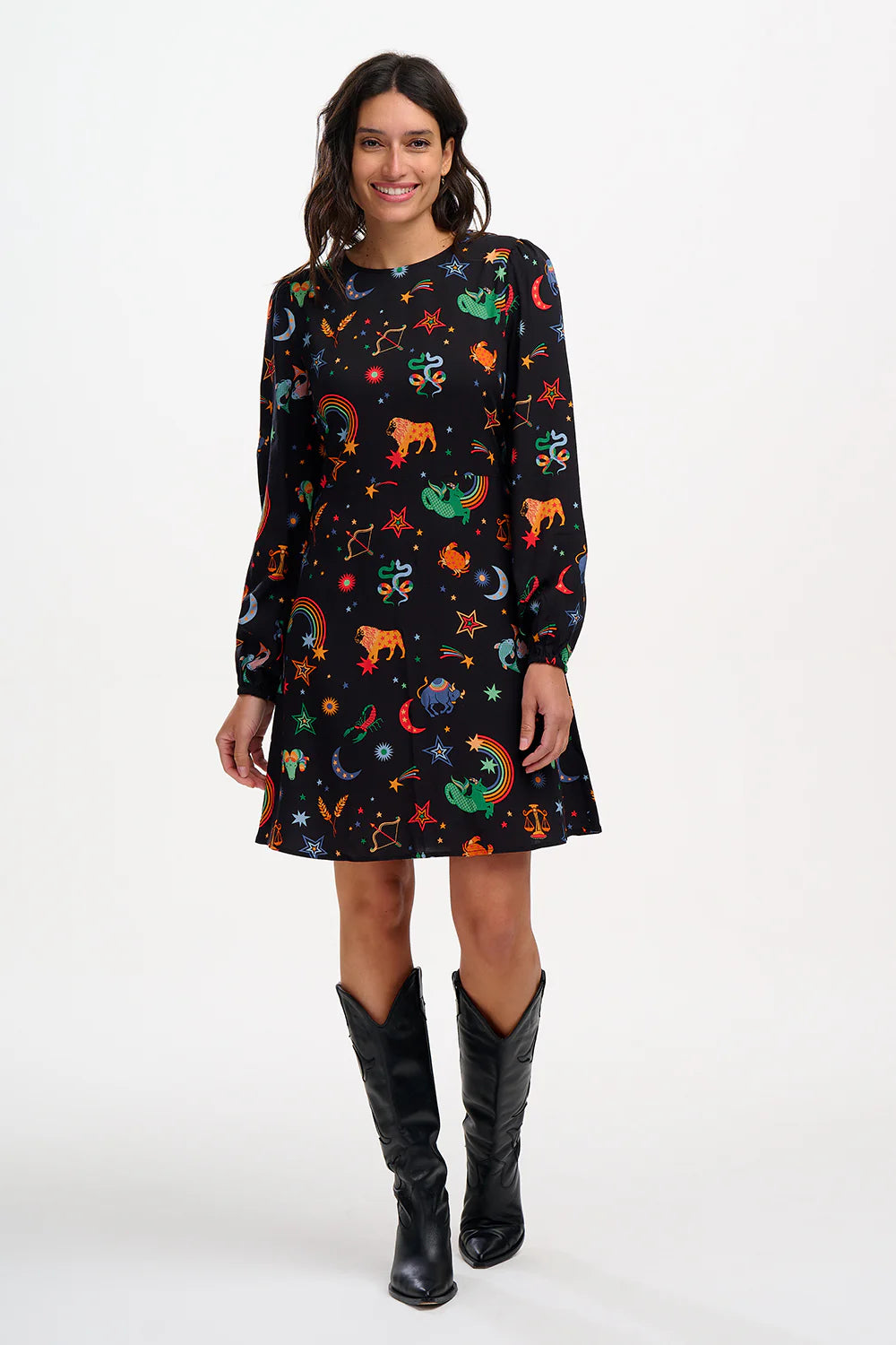 Sugarhill Brighton Oksana Mini Dress Black Zodiac Rainbow Skies Sugarhill clothing womens dress