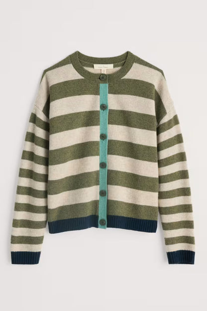 Seasalt Pinwell Striped Cardigan Bright Shape Light Olive Mix
