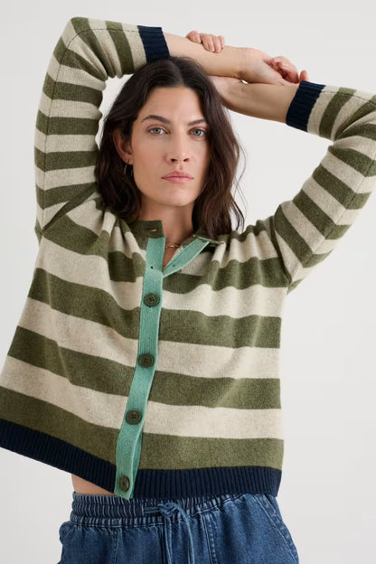 Seasalt Pinwell Striped Cardigan Bright Shape Light Olive Mix