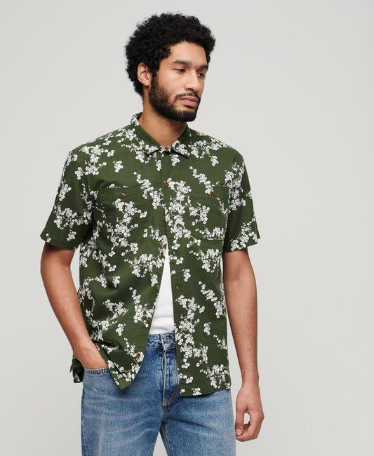 Superdry Short Sleeve Beach Shirt Olive Blossom Superdry clothing mens shirt Short Sleeve Beach Shirt 