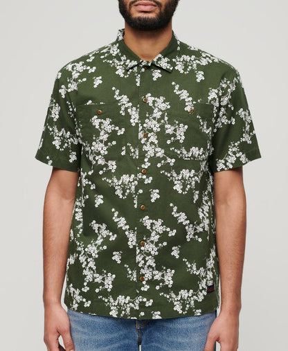 Superdry Short Sleeve Beach Shirt Olive Blossom