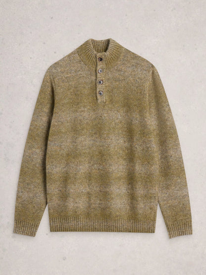 White Stuff Ombre Button Neck Mid Green