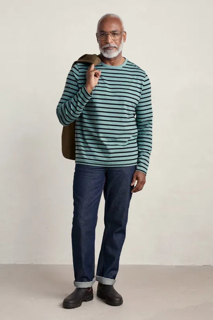 Seasalt Men's Sailor Shirt With Crew Neck Breton Sardine Onyx