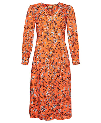 Superdry Printed V-Neck Midi Tea Dress Winterbloom Orange