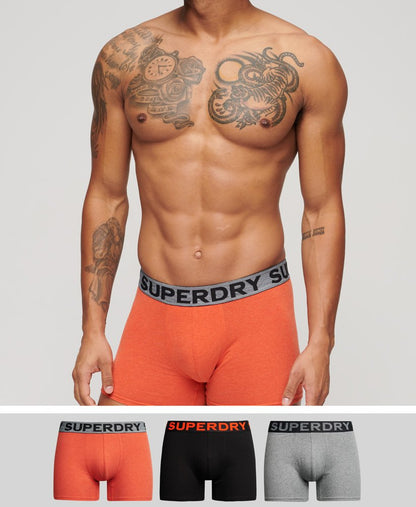 Superdry Organic Cotton Boxer Triple PackBlack/Bright Orange Marl/Grey Marl Mens Boxers Superdry Clothing