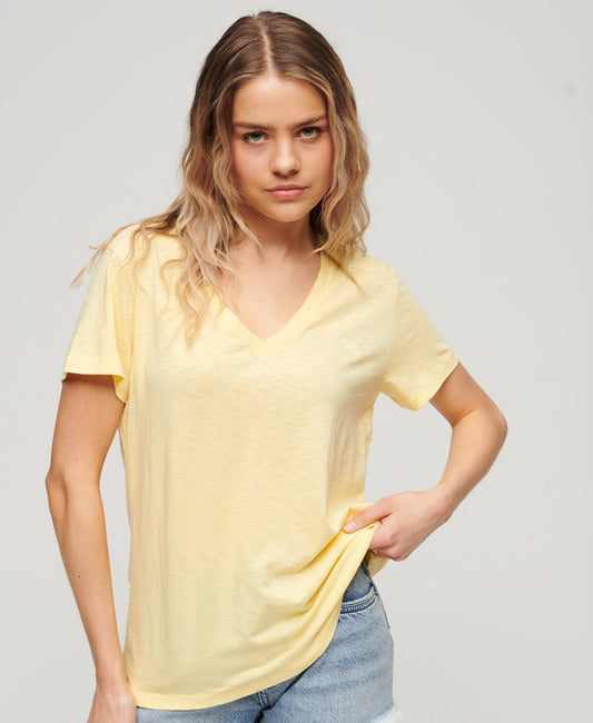 Superdry t-shirt Superdry Clothing Superdry Studio Slub Embroidered V-Neck T-Shirt Pale Yellow Dress