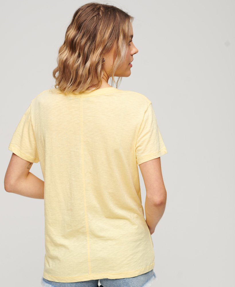 Superdry Studio Slub Embroidered V-Neck T-Shirt Pale Yellow