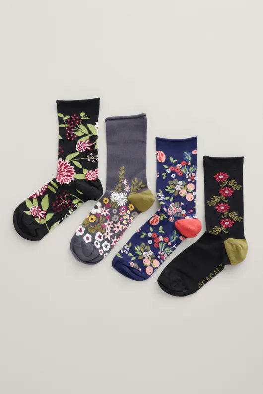 Seasalt Gift Box of 4 Women's Sailor Socks Wing Petal Mix
