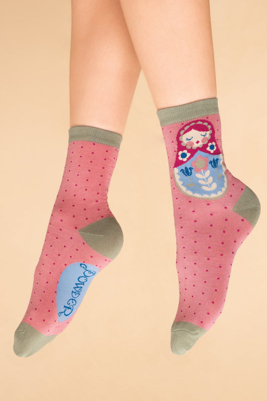 Powder Matryoshka Doll Ankle Socks Petal